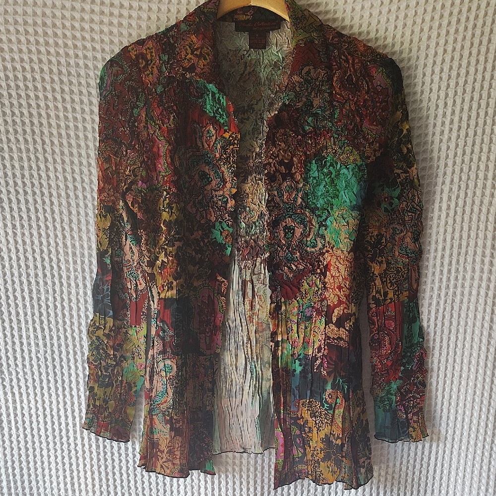 Pleats Collection Vintage Lagenlook By Pings Imports Button-Up Blouse Medium
